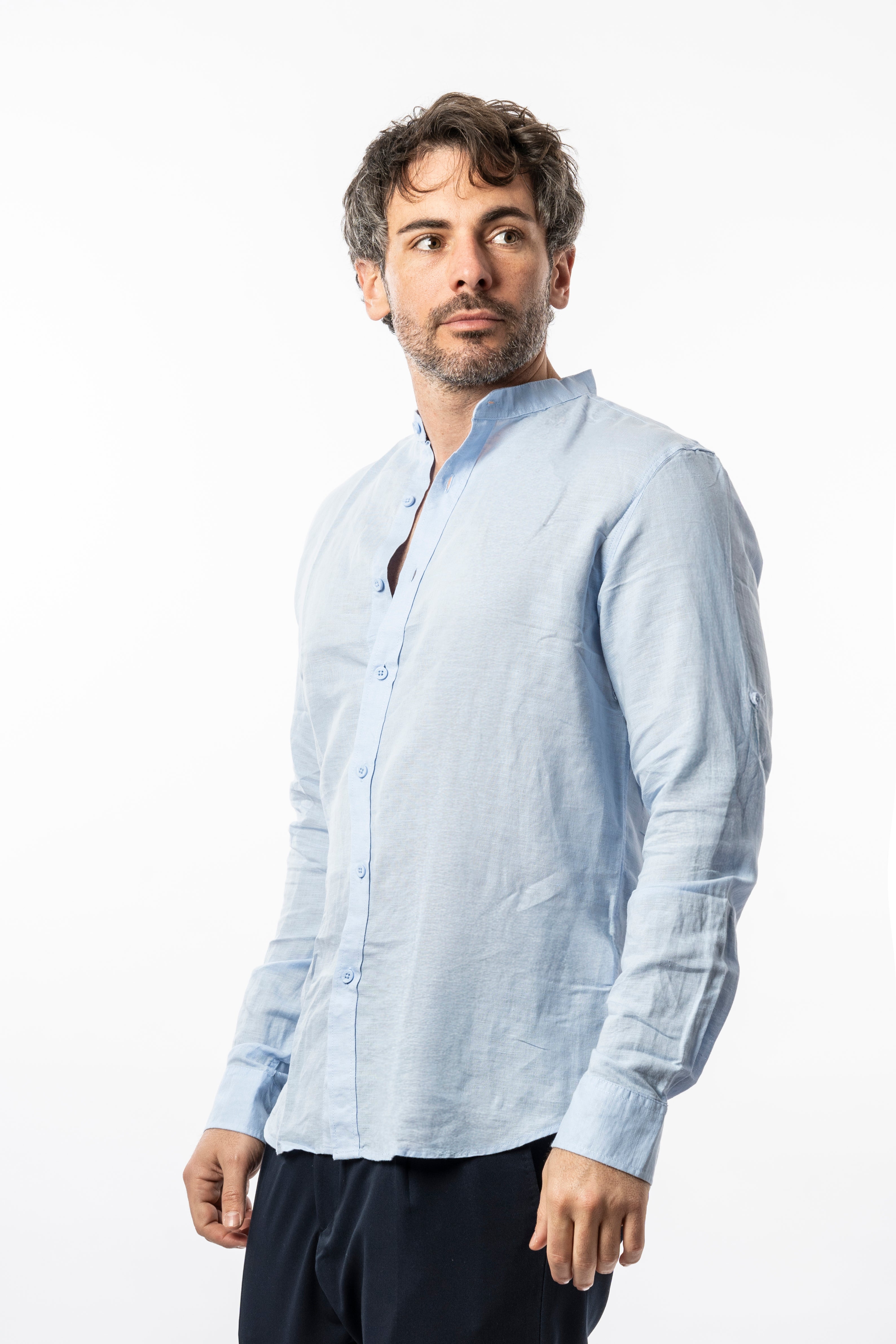 Camicia Vinc coreano linon - Celeste
